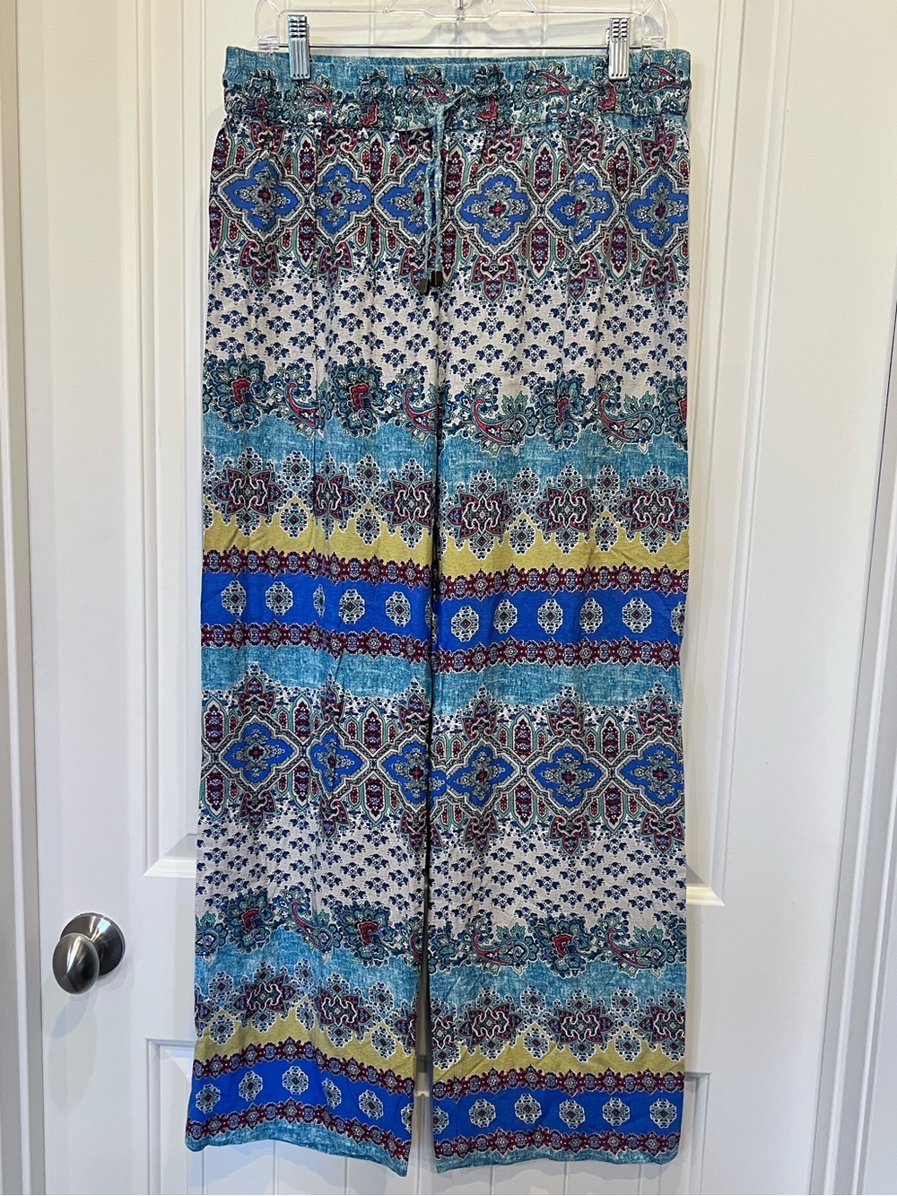 Artisan Ny Multicolor Boho Palazzo Wide-Leg Pants Elastic Drawstring Waist M/L
